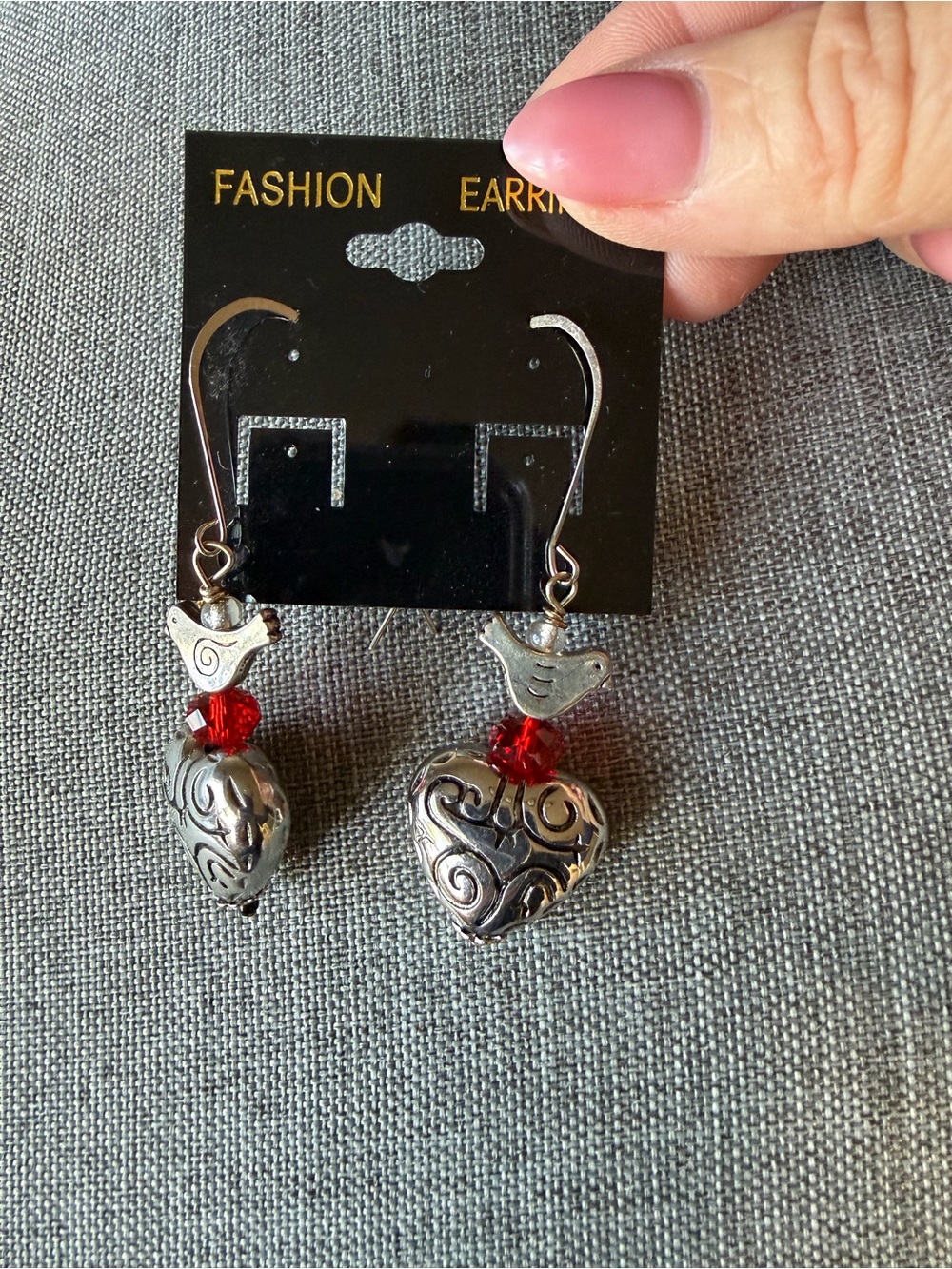 Heart & Bird Drop Earrings